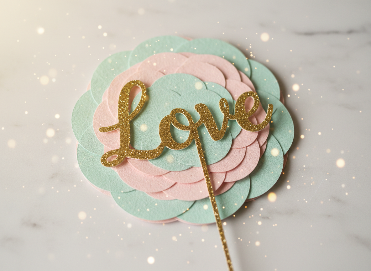 Cake topper artesanal de Valu Kraft con detalles en oro